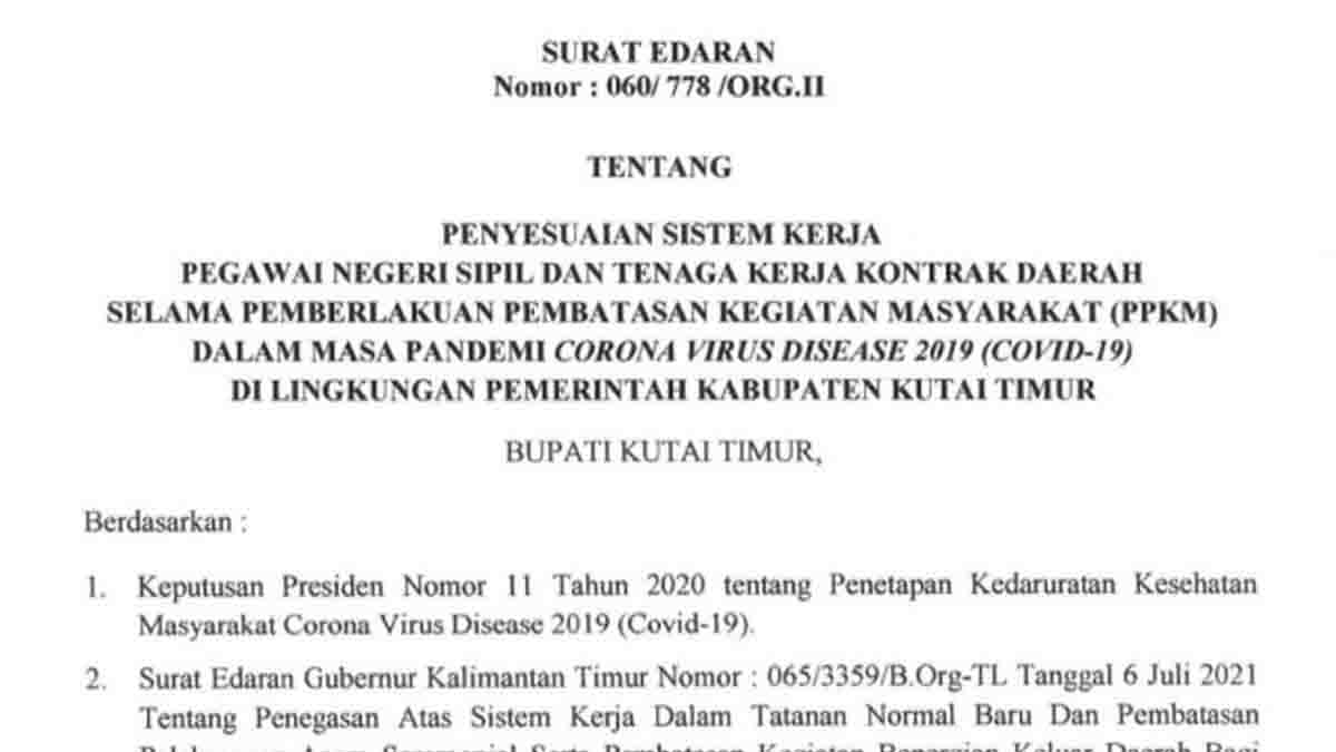 Berikut Perubahan Jam Kerja Pegawai Pemkab Kutim Selama PPKM Mikro