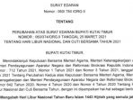 Bupati Kutim Keluarkan Surat Edaran Libur Nasional dan Cuti Bersama Tahun 2021